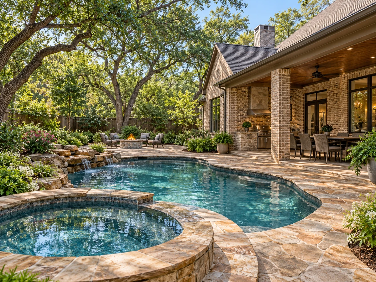 Architectural illustration of outdoor features inspired by Village Creek in McKinney