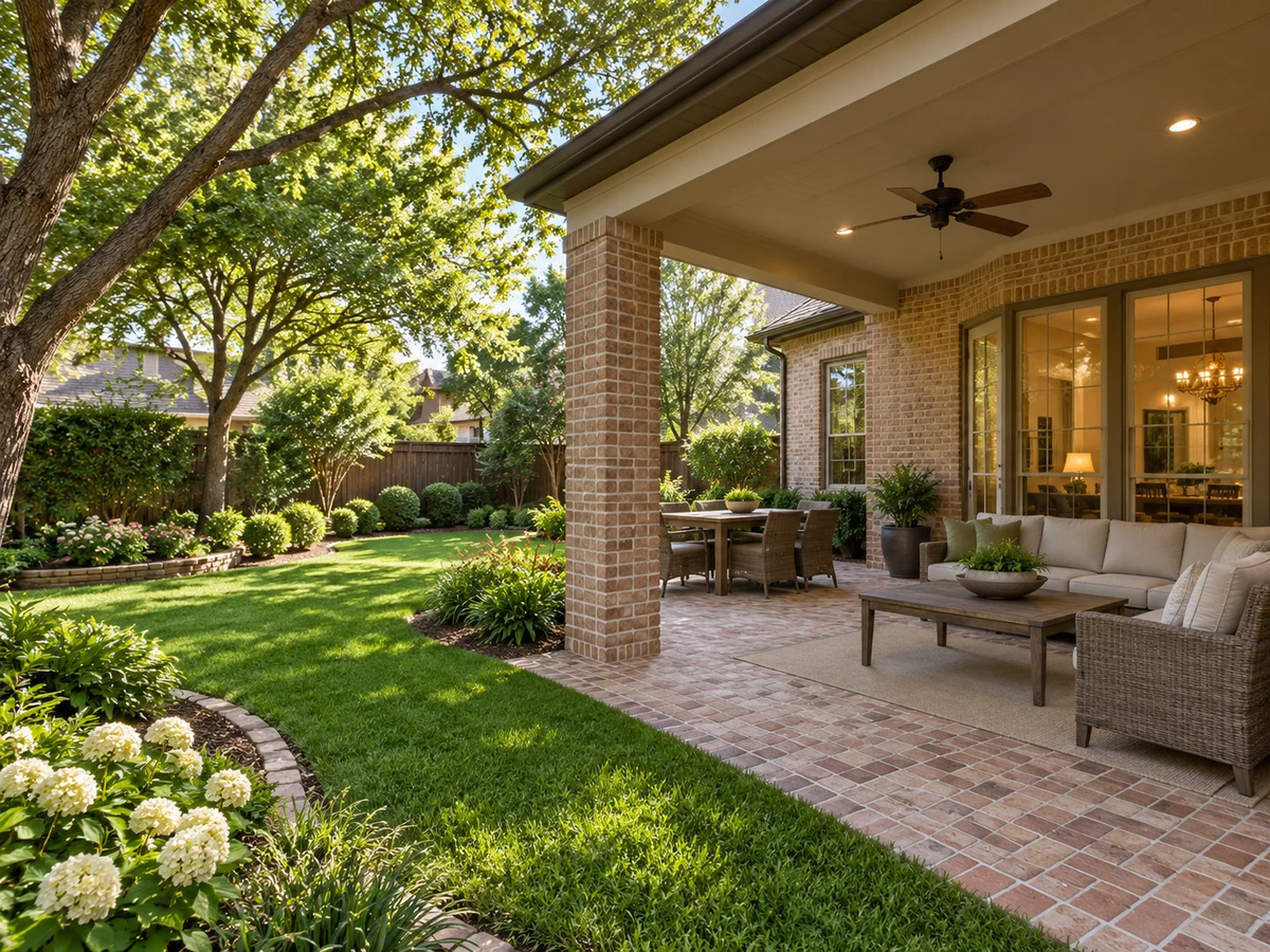 Architectural illustration of outdoor features inspired by Villages Of Preston Meadow in Plano