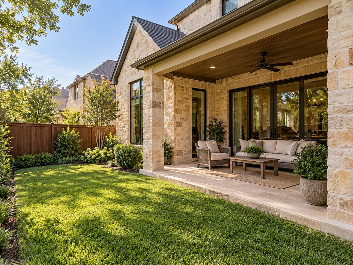 Architectural illustration of outdoor features inspired by Villas Of Pecan Creek in Plano