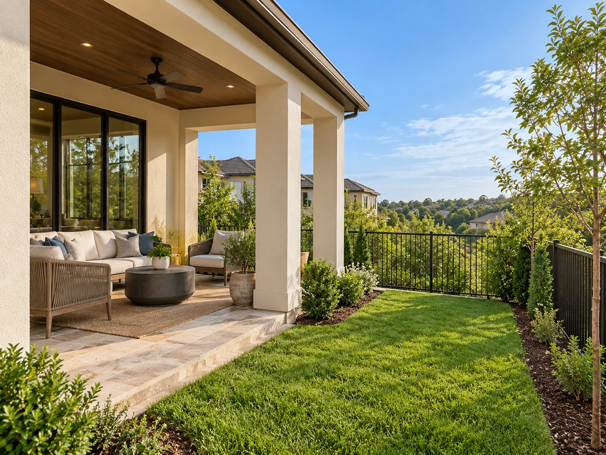 Architectural illustration of outdoor features inspired by Vue Las Colinas in Irving