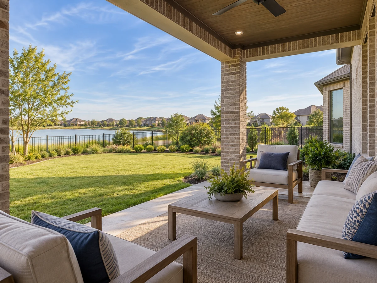 Architectural illustration of outdoor features inspired by Waterview in Rowlett
