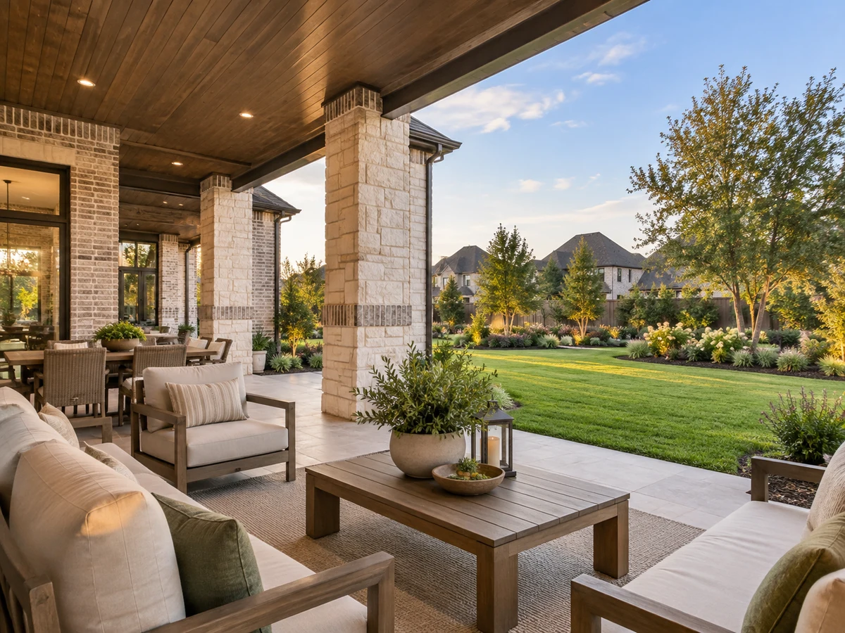 Architectural illustration of outdoor features inspired by Whispering Meadows in Prosper
