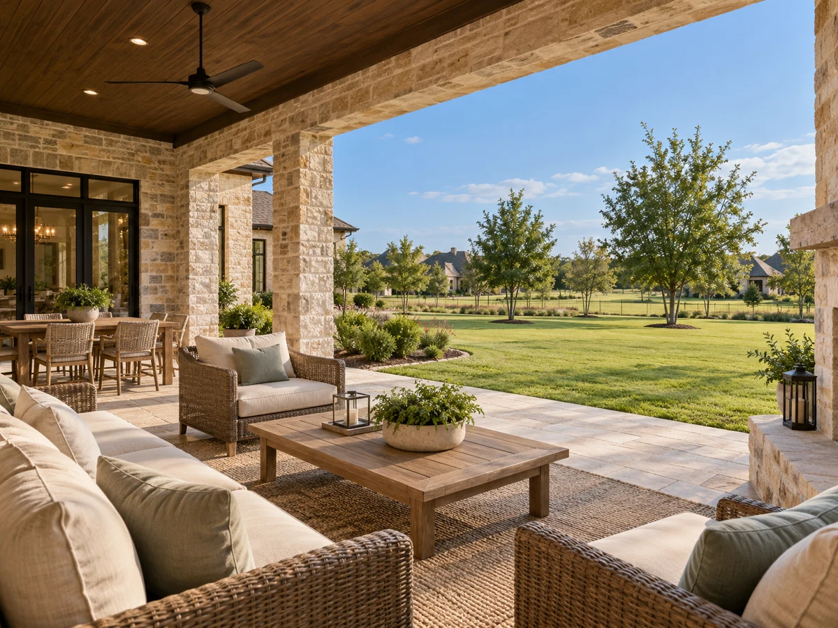 Architectural illustration of outdoor features inspired by Whitestone Estates in Parker