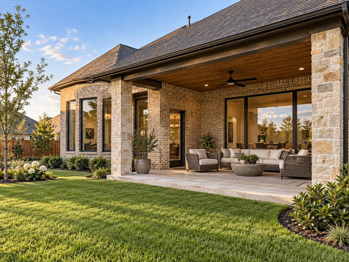Architectural illustration of outdoor features inspired by Whitley Place in Prosper