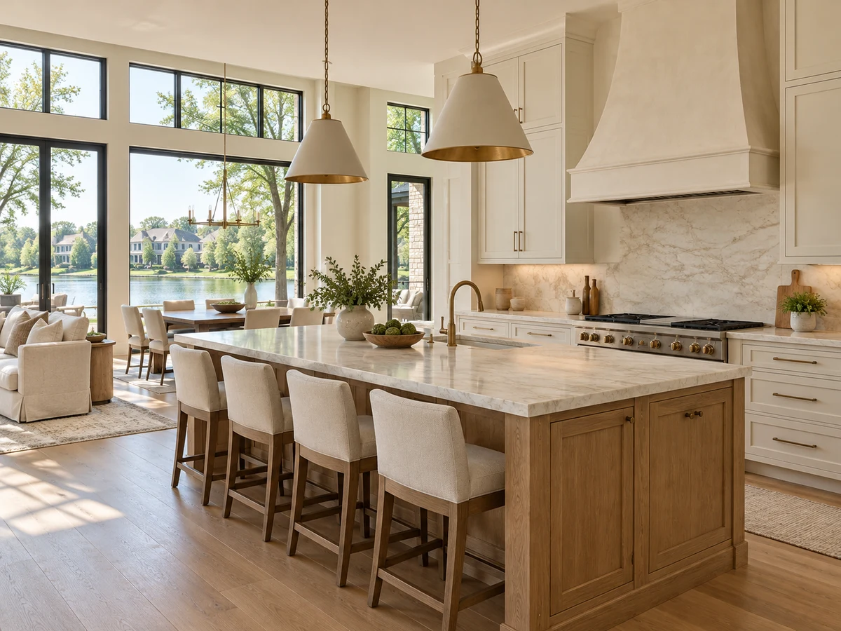 Architectural illustration of interior features inspired by Willow Bend Lakes in Plano