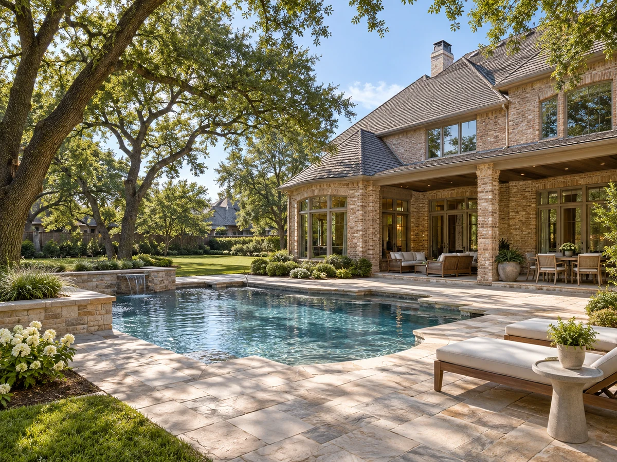 Architectural illustration of outdoor features inspired by Willow Bend Lakes in Plano