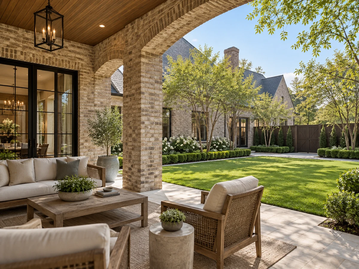 Architectural illustration of outdoor features inspired by Willow Bend Polo Estates in Plano