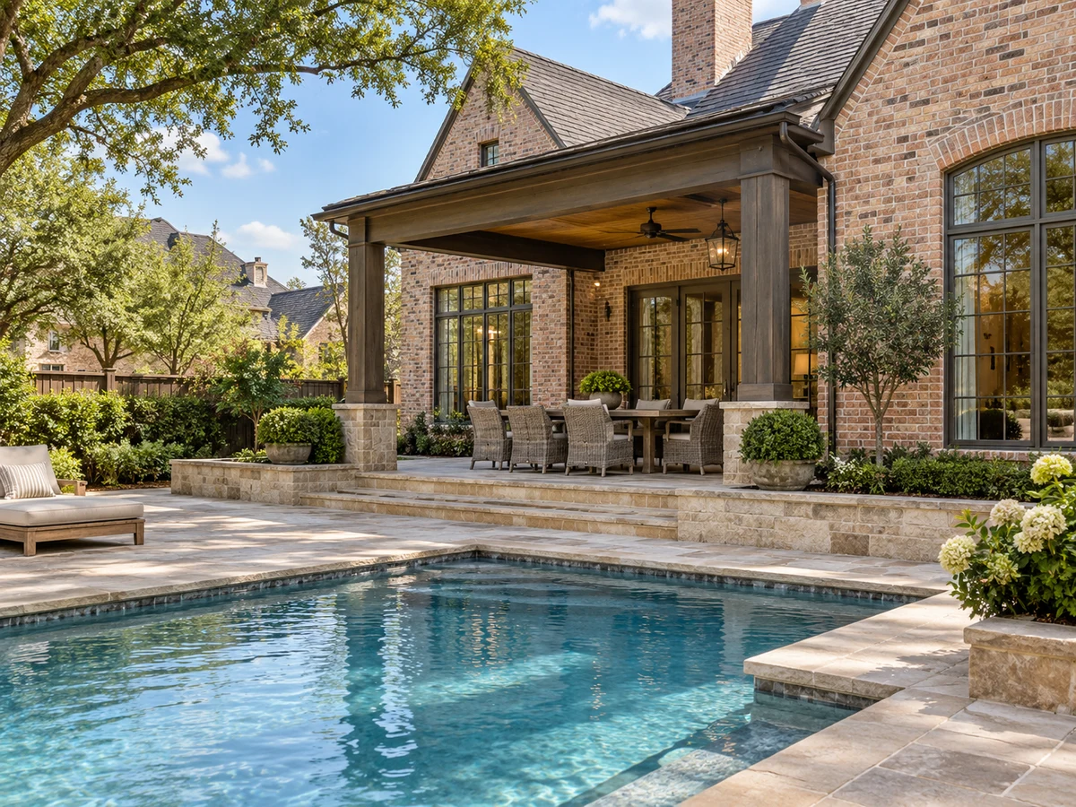 Architectural illustration of outdoor features inspired by Willow Bend West in Plano