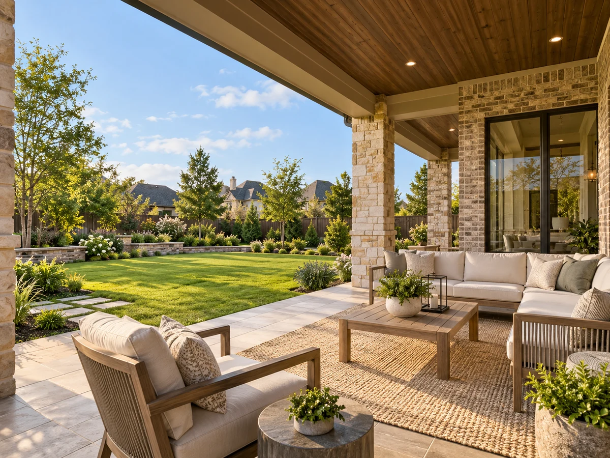 Architectural illustration of outdoor features inspired by Willow Ridge in Prosper