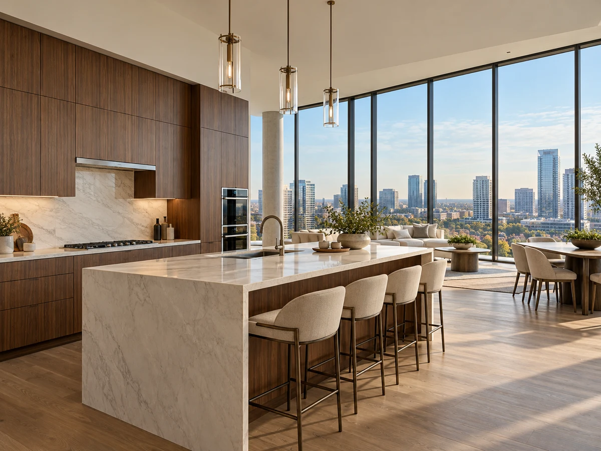 Architectural illustration of interior features inspired by Windrose Tower At Legacy West Condo in Plano