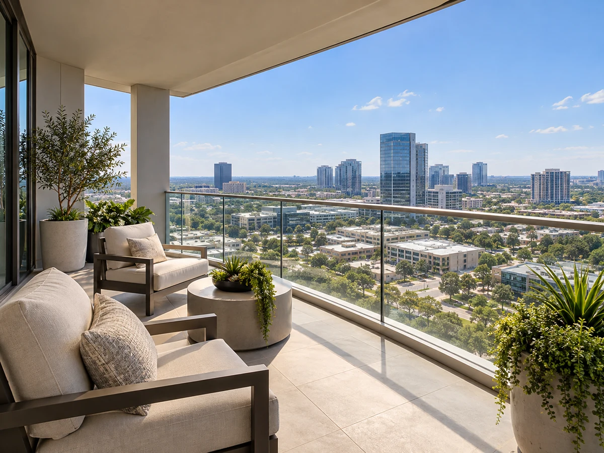 Architectural illustration of outdoor features inspired by Windrose Tower At Legacy West Condo in Plano