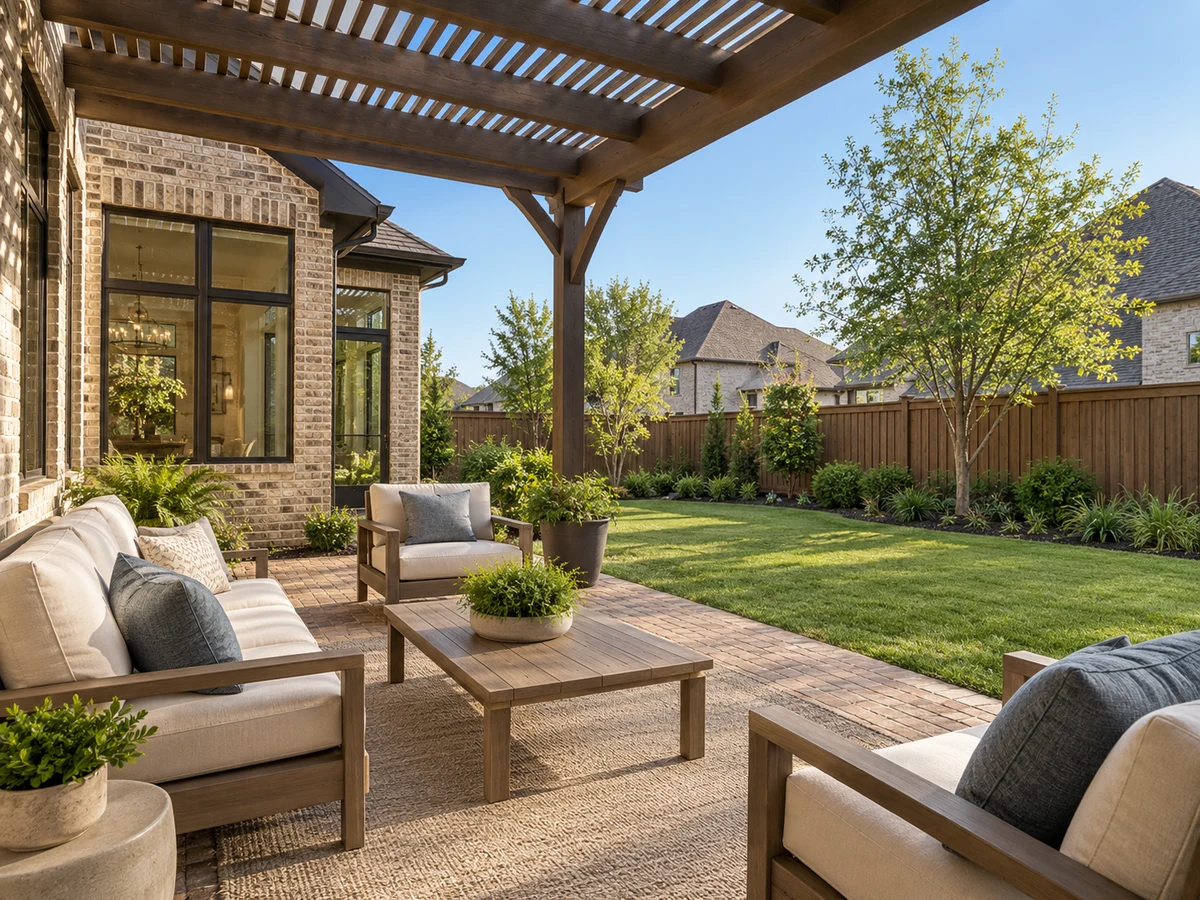 Architectural illustration of outdoor features inspired by Wolf Creek Estates in Plano