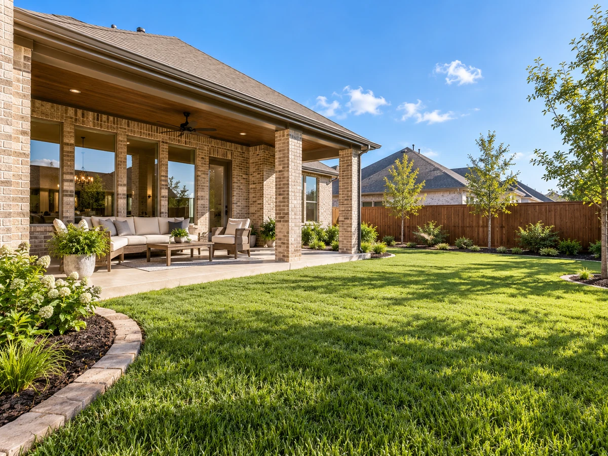 Architectural illustration of outdoor features inspired by Woodbridge in Sachse